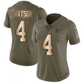 Wholesale Cheap Nike Texans #4 Deshaun Watson Olive/Gold Women\'s Stitched NFL Limited 2017 Salute to Service Jersey