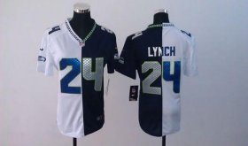 Wholesale Cheap Nike Seahawks #24 Marshawn Lynch Steel Blue/White Women\'s Stitched NFL Elite Split Jersey