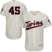 Wholesale Cheap Twins #45 Phil Hughes Cream Strip Flexbase Authentic Collection Stitched MLB Jersey