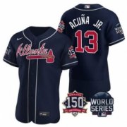 Wholesale Cheap Men Atlanta Braves 13 Ronald Acuna Jr 2021 Navy World Series With 150th Anniversary Patch Stitched Baseball Jersey
