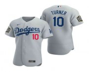 Wholesale Cheap Men's Los Angeles Dodgers #10 Justin Turner Gray 2020 World Series Authentic Flex Nike Jersey