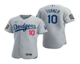 Wholesale Cheap Men\'s Los Angeles Dodgers #10 Justin Turner Gray 2020 World Series Authentic Flex Nike Jersey