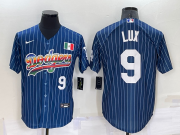 Wholesale Cheap Men's Los Angeles Dodgers #9 Gavin Lux Number Rainbow Blue Red Pinstripe Mexico Cool Base Nike Jersey