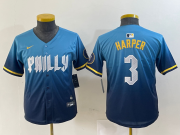 Cheap Youth Philadelphia Phillies #3 Bryce Harper Blue 2024 City Connect Limited Stitched Jersey