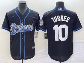 Wholesale Cheap Men\'s Los Angeles Dodgers #10 Justin Turner Black With Patch Cool Base Stitched Baseball Jersey