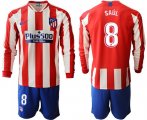 Wholesale Cheap Atletico Madrid #8 Saul Home Long Sleeves Soccer Club Jersey