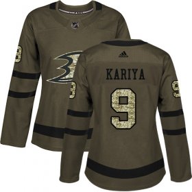 Wholesale Cheap Adidas Ducks #9 Paul Kariya Green Salute to Service Women\'s Stitched NHL Jersey