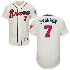 Wholesale Cheap Braves #7 Dansby Swanson Cream Flexbase Authentic Collection Stitched MLB Jersey