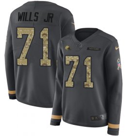 Wholesale Cheap Nike Browns #71 Jedrick Wills JR Anthracite Salute to Service Women\'s Stitched NFL Limited Therma Long Sleeve Jersey