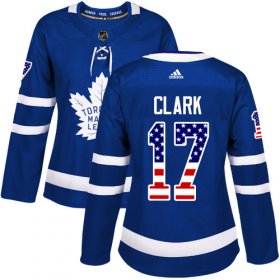 Wholesale Cheap Adidas Maple Leafs #17 Wendel Clark Blue Home Authentic USA Flag Women\'s Stitched NHL Jersey