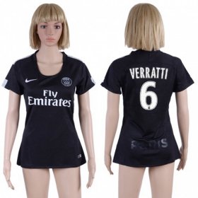 Wholesale Cheap Women\'s Paris Saint-Germain #6 Verratti Sec Away Soccer Club Jersey