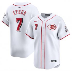 Cheap Men\'s Cincinnati Reds #7 Spencer Steer White Home Limited Stitched Baseball Jersey
