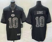 Cheap Men's Green Bay Packers #10 Jordan Love Black Reflective Limited Stitched Football Jersey