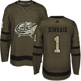Wholesale Cheap Adidas Blue Jackets #1 Keith Kinkaid Green Salute To Service Stitched NHL Jersey