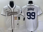 Wholesale Cheap Men's New York Yankees #99 Aaron Judge Number White Cool Base Stitched Baseball Jersey