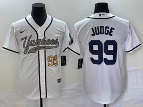 Wholesale Cheap Men\'s New York Yankees #99 Aaron Judge Number White Cool Base Stitched Baseball Jersey