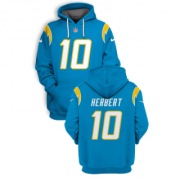 Wholesale Cheap Men's Los Angeles Chargers #10 Justin Herbert Blue 2021 Pullover Hoodie