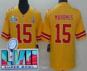 Cheap Men's Kansas City Chiefs #15 Patrick Mahomes Limited Yellow Inverted Super Bowl LVII Vapor Jersey