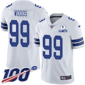 Wholesale Cheap Nike Cowboys #99 Antwaun Woods White Men\'s Stitched With Established In 1960 Patch NFL 100th Season Vapor Untouchable Limited Jersey