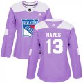 Wholesale Cheap Adidas Rangers #13 Kevin Hayes Purple Authentic Fights Cancer Women's Stitched NHL Jersey