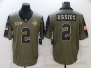 Wholesale Cheap Men's New Orleans Saints #2 Jameis Winston 2021 Olive Salute To Service Limited Stitched Jersey