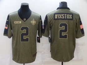 Wholesale Cheap Men\'s New Orleans Saints #2 Jameis Winston 2021 Olive Salute To Service Limited Stitched Jersey