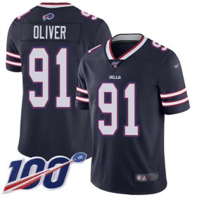 Wholesale Cheap Nike Bills #91 Ed Oliver Navy Men\'s Stitched NFL Limited Inverted Legend 100th Season Jersey