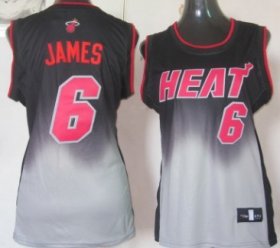 Wholesale Cheap Miami Heat #6 LeBron James Black/Gray Fadeaway Fashion Womens Jersey