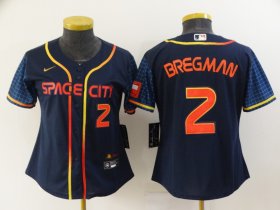 Wholesale Cheap Women\'s Houston Astros #2 Alex Bregman Number 2022 Navy Blue City Connect Cool Base Stitched Jersey