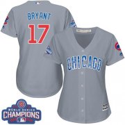 Wholesale Cheap Cubs #17 Kris Bryant Grey Road 2016 World Series Champions Women's Stitched MLB Jersey