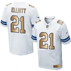Wholesale Cheap Nike Cowboys #21 Ezekiel Elliott White Men\'s Stitched NFL Elite Gold Jersey