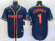 Wholesale Cheap Men's Houston Astros #1 Carlos Correa 2022 Navy Blue City Connect Cool Base Stitched Jersey