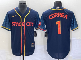 Wholesale Cheap Men\'s Houston Astros #1 Carlos Correa 2022 Navy Blue City Connect Cool Base Stitched Jersey