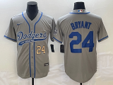 Wholesale Cheap Men's Los Angeles Dodgers #24 Kobe Bryant Number Grey With Patch Cool Base Stitched Baseball Jersey