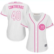 Wholesale Cheap Cubs #40 Willson Contreras White/Pink Fashion Women's Stitched MLB Jersey