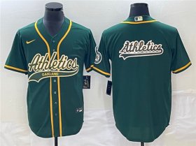 Wholesale Cheap Men\'s Oakland Athletics Green Team Big Logo Cool Base Stitched Baseball Jersey 002