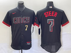 Wholesale Cheap Men\'s Cincinnati Reds Spencer Steer Number Black 2023 City Connect Flex Base Stitched Jersey2