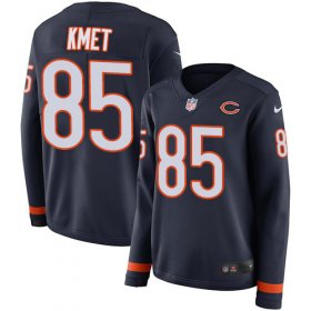 Wholesale Cheap Nike Bears #85 Cole Kmet Navy Blue Team Color Women\'s Stitched NFL Limited Therma Long Sleeve Jersey