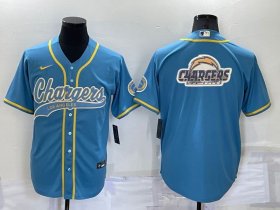 Wholesale Cheap Men\'s Los Angeles Chargers Light Blue Team Big Logo With Patch Cool Base Stitched Baseball Jersey