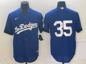 Wholesale Cheap Men\'s Los Angeles Dodgers #35 Cody Bellinger NO Name Blue 2021 City Connect Cool Base Stitched Jersey