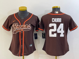 Wholesale Cheap Women's Cleveland Browns #24 Nick Chubb Brown With Patch Cool Base Stitched Baseball Jersey
