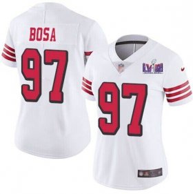 Cheap Women\'s San Francisco 49ers #97 Nick Bosa New White Super Bowl LVIII Patch Vapor Untouchable Limited Stitched Jersey