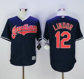 Wholesale Cheap Indians #12 Francisco Lindor Navy Blue New Cool Base Stitched MLB Jersey