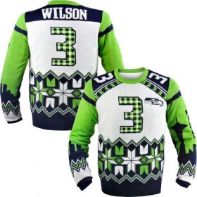 Wholesale Cheap Nike Seahawks #3 Russell Wilson White Men\'s Ugly Sweater