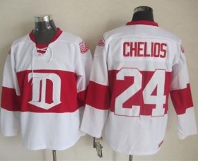 Wholesale Cheap Red Wings #24 Chris Chelios White Winter Classic CCM Throwback Stitched NHL Jersey