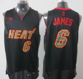 Wholesale Cheap Miami Heat #6 LeBron James All Black With Orange Fashion Jersey