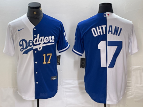 Cheap Men\'s Los Angeles Dodgers #17 Shohei Ohtani Number White Blue Two Tone Stitched Baseball Jerseys
