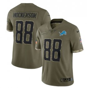 Wholesale Cheap Men\'s Detroit Lions #88 T. J. Hockenson 2022 Olive Salute To Service Limited Stitched Jersey
