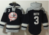Wholesale Cheap Men's New York Yankees #3 Babe Ruth Navy Blue Ageless Must Have Lace Up Pullover Hoodie