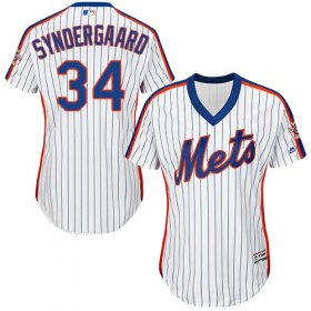 Wholesale Cheap Mets #34 Noah Syndergaard White(Blue Strip) Alternate Women\'s Stitched MLB Jersey